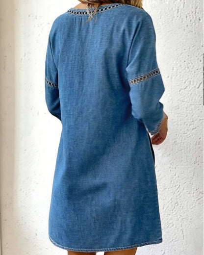 Kleid ausgeschnitten Kurzarm Denim