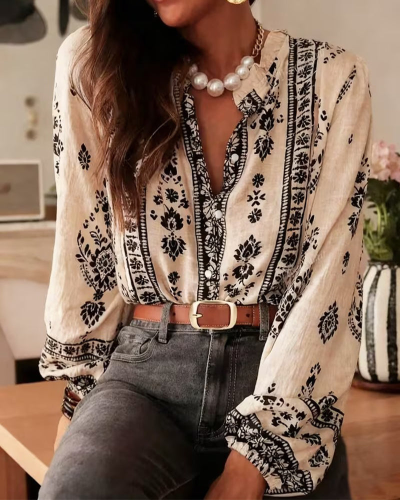 Bluse Blumenmuster Elegant Langarm