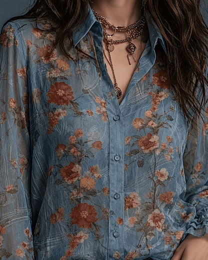 Bluse Blumen Rüsche Revers