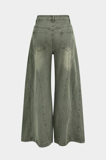 Cyan Vintage Denim Waschung Weite Hosen