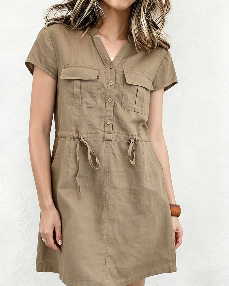 Kleid Utility-Stil V-Ausschnitt Kordelzug