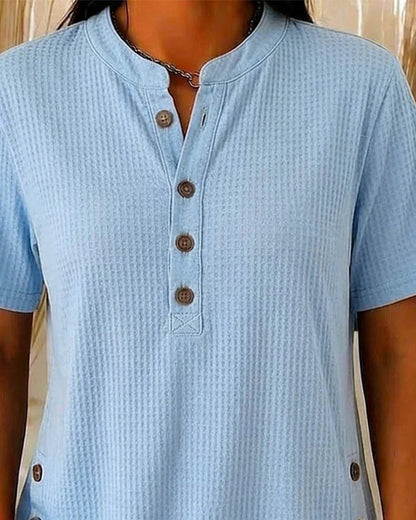 T-Shirt Waffel Henley Kurzarm