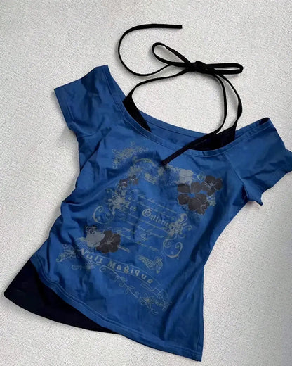 T-Shirt bedruckt Halsschlaufe Kurzarm