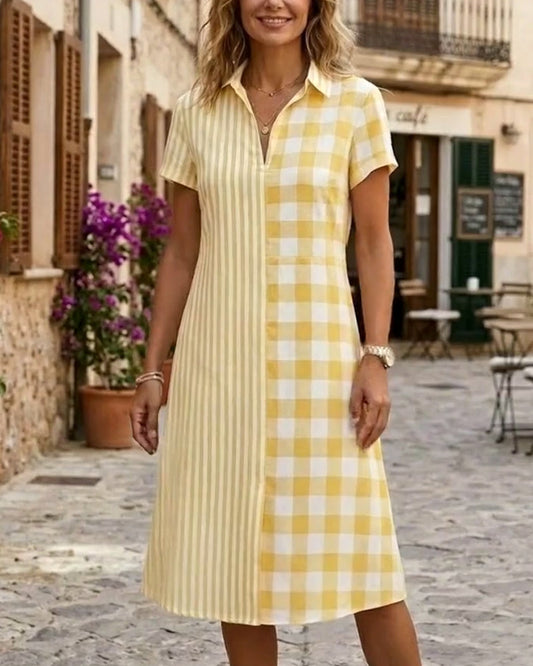 Kleid Karo und Streifen Patchwork Hemd