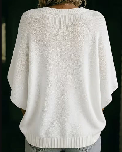 Pullover Rundhals Ellenbogenlang Ärmel Locker Uni