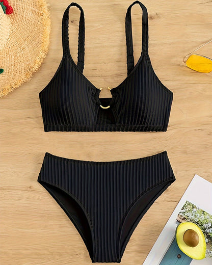 Bikini Unifarben Cutout Zweiteiler