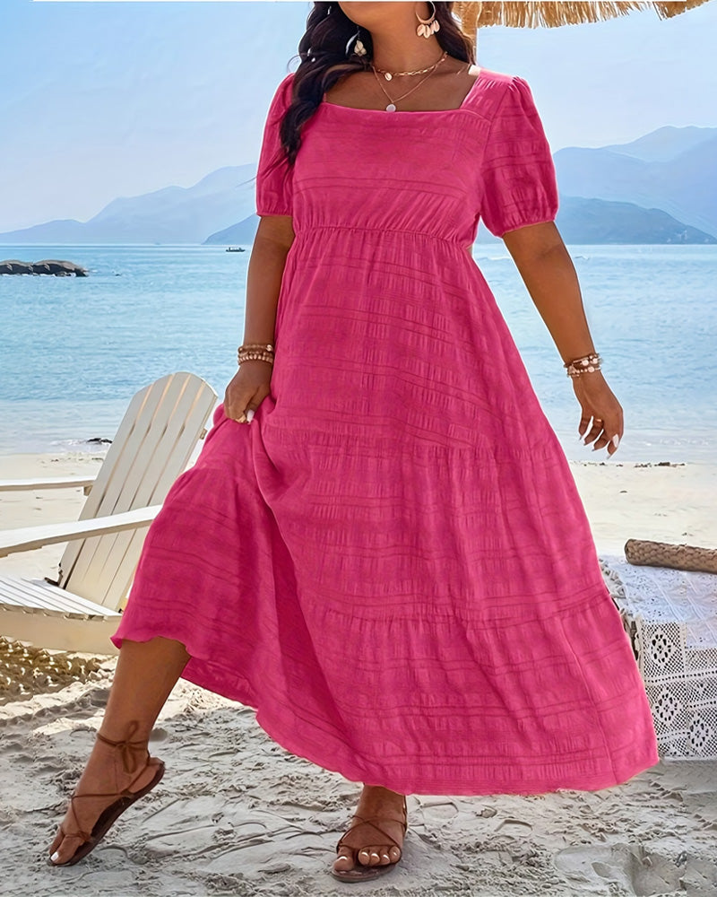 Kleid Quadratischer Ausschnitt A Saum Kurzarm