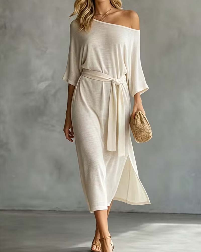 Kleid Off-Shoulder Bindung Schlitz