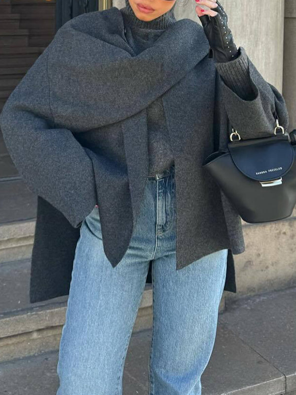 Manteau châle cape écharpe vintage gris