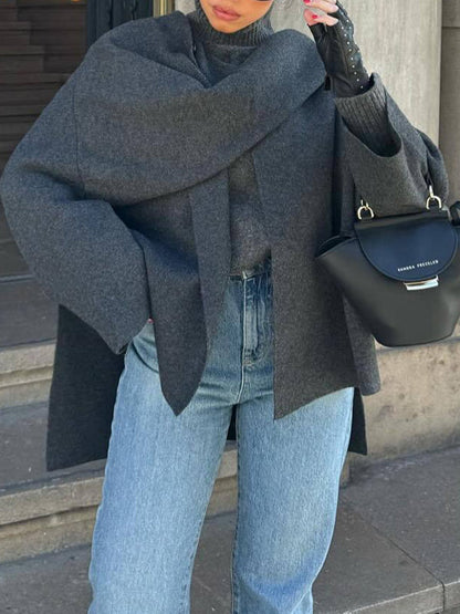 Manteau châle cape écharpe vintage gris