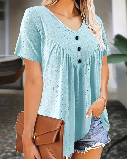 T-Shirt casual ausgeschnittener V-Ausschnitt kurzarm