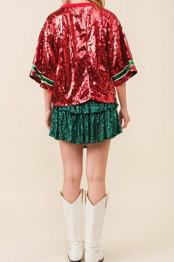 Eye Catching Christmas Sequined Pullover T Shirt