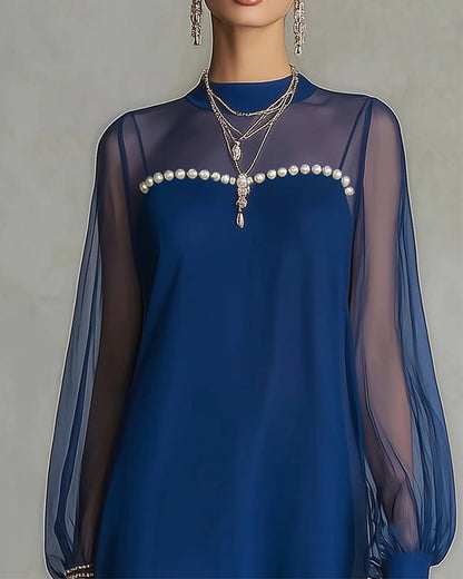 Kleid Langarm Perlenverziert