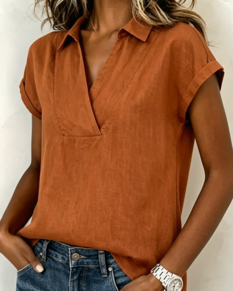 Bluse Unifarben Kurzarm locker