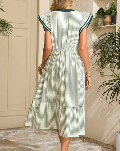 Kleid Gestreift Doppelte Rüsche Kurzarm