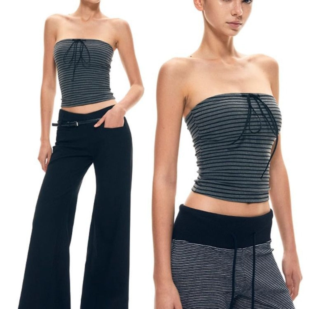 Black Gray Striped Tube Top for Women - Morena
