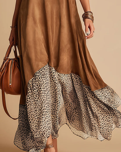 Kleider Ärmellos Leopard Patchwork