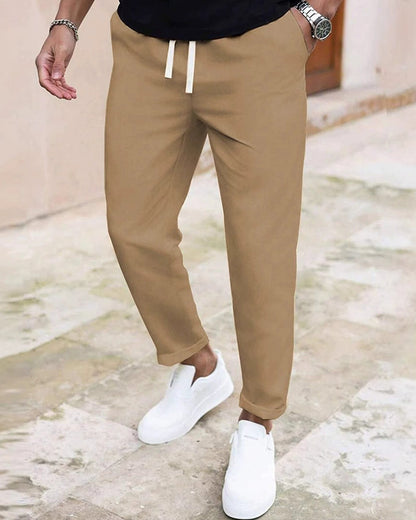 Herren Hose Einfarbig Kordelzug Slim Fit Cropped