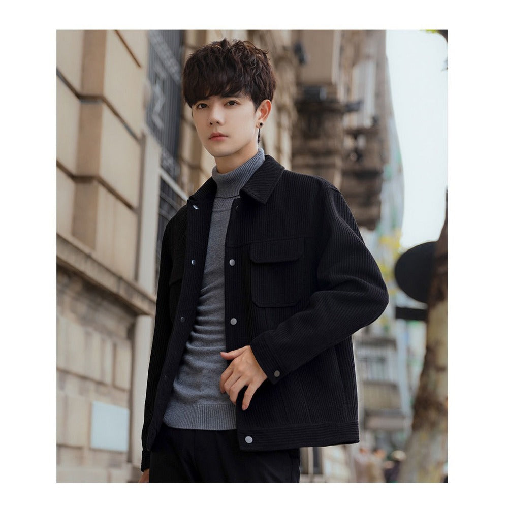 Corduroy Fleece Shirt Jacket with Pockets for Men - Ludovica