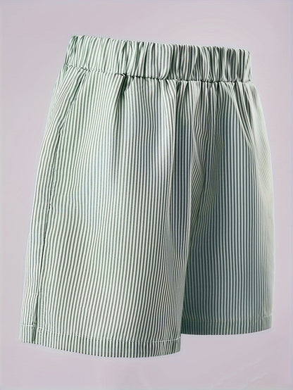 Striped Pink Shorts with Elastic Waistband - Ava