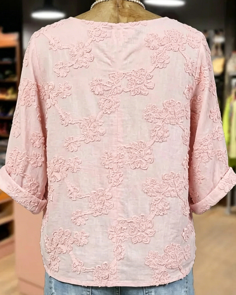 Bluse 100% Baumwolle V-Ausschnitt Blumenprint 3/4-Arm