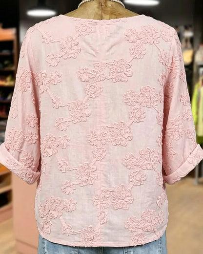 Bluse 100% Baumwolle V-Ausschnitt Blumenprint 3/4-Arm