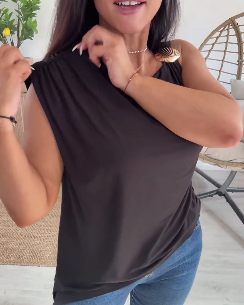 Tank Top Muschel Dekor Asymmetrisch Ärmellos