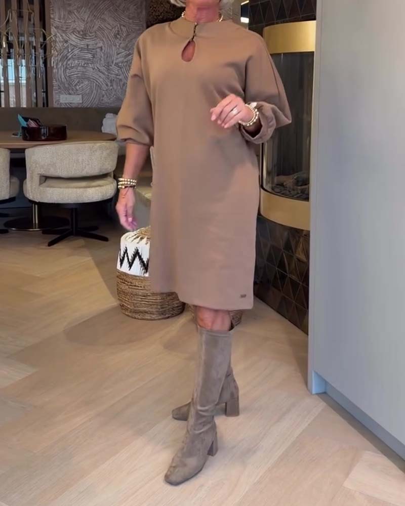 Kleid Mandarin Kragen Laternenärmel Einfarbig