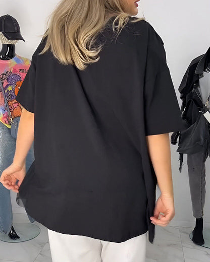 T-Shirt Mit Geometrischem Print Und Mesh-Einsatz