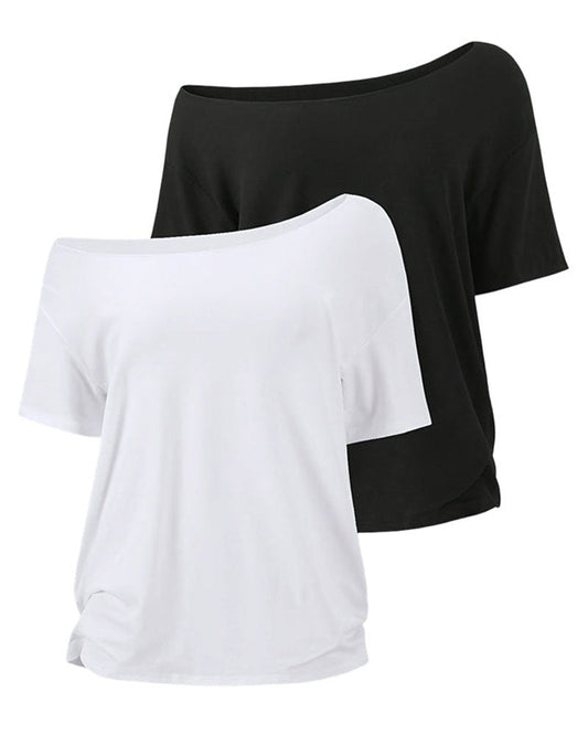 Set Damen Off-Shoulder Locker Sitzend Oberteil 2-Teilig