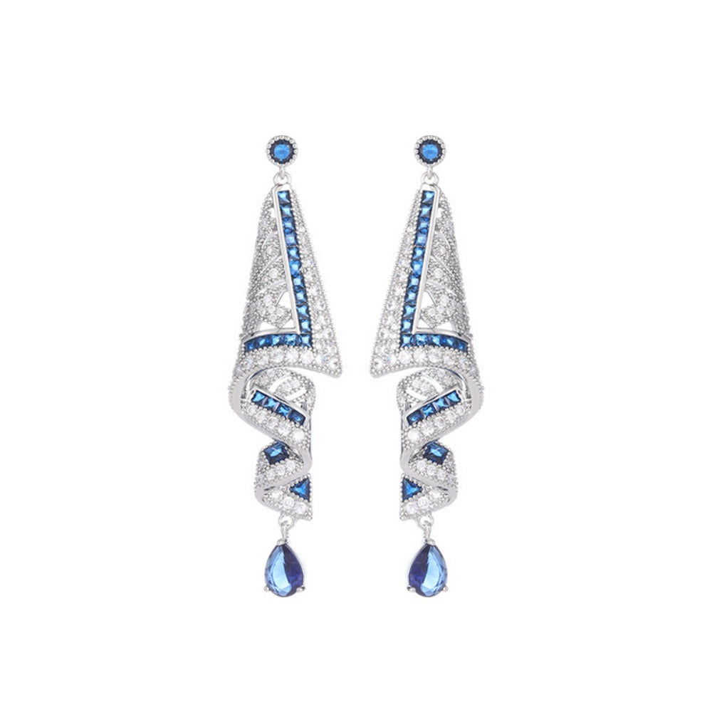 Silver Blue Crystal Drop Dangle Earrings for Women - Stefania