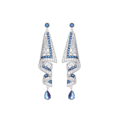 Silver Blue Crystal Drop Dangle Earrings for Women - Stefania