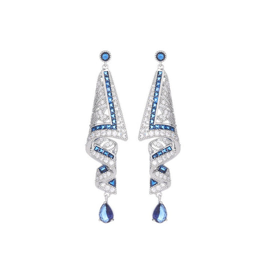 Silver Blue Crystal Drop Dangle Earrings for Women - Stefania