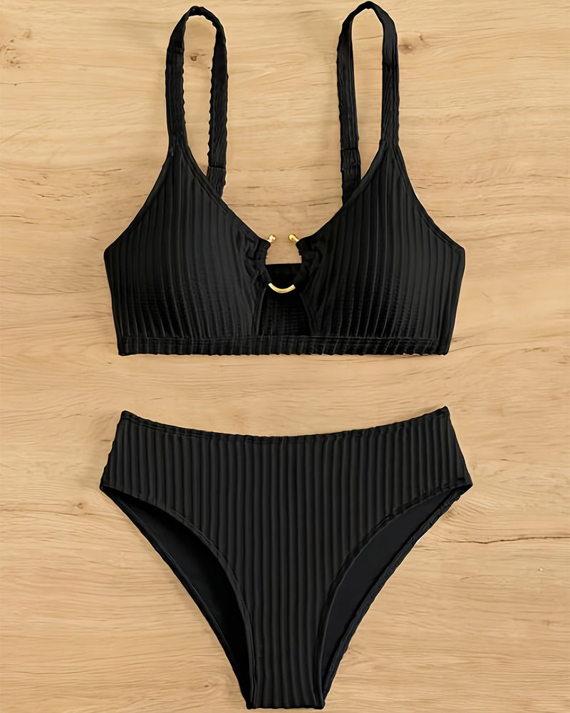 Bikini Unifarben Cutout Zweiteiler