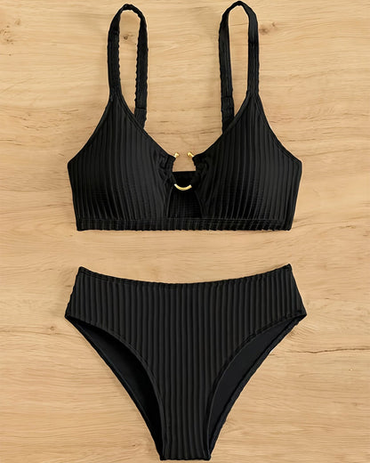 Bikini Unifarben Cutout Zweiteiler