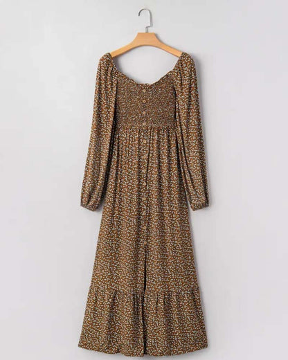 Kleid Blumen Viereckiger Ausschnitt Langarm Maxi