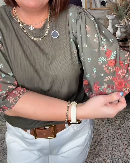 Bluse Blumen Puffärmel