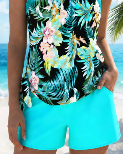 Zweiteiliger Tankini Mit Pflanzenblatt-Print