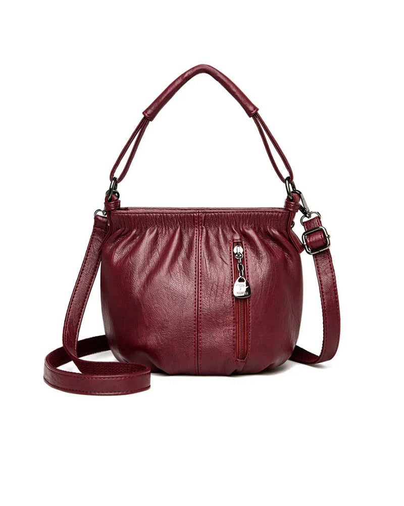 Handtasche Casual Gefaltet Eimer Weiches Leder