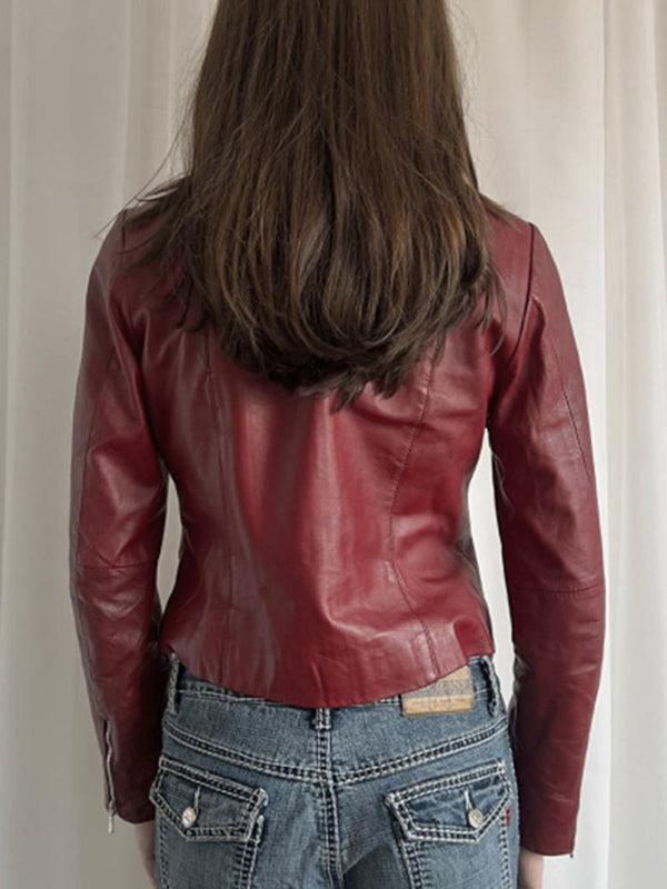 Rote Vintage Punk Motorradjacke