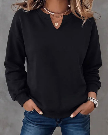 Sweatshirt Kleiner V-Ausschnitt Casual Langarm