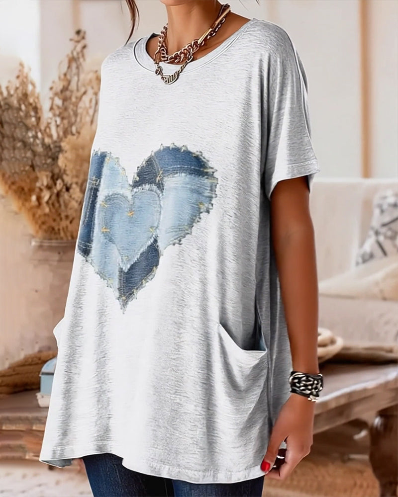 T-shirt Rundhalsausschnitt Tasche Herzprint