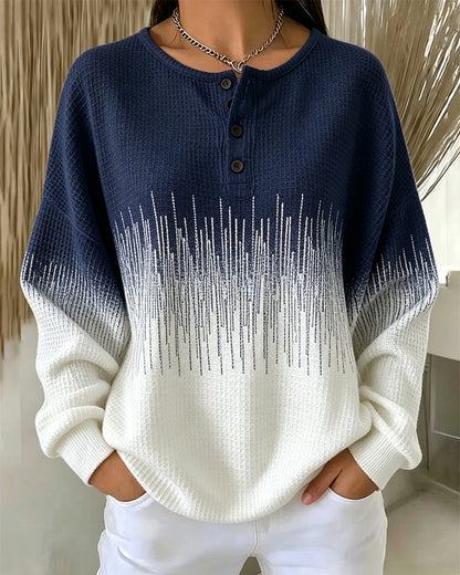 Sweatshirt Rundhalsausschnitt Knopf Waffelstrick Farbblock