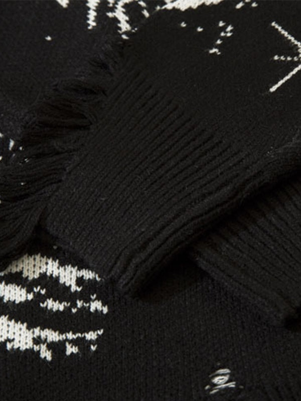 Mehrfarbiger Vintage Druck Zerrissener Pullover