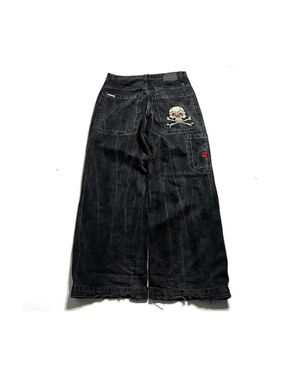 Schwarze Vintage Stickerei Hip Hop Street Boyfriend Jeans
