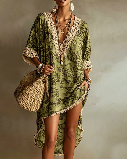 Kleid Fransenbesatz V-Ausschnitt Resort Cover-up