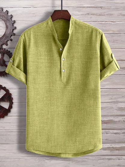 Green linen shirt with button placket - Jonas