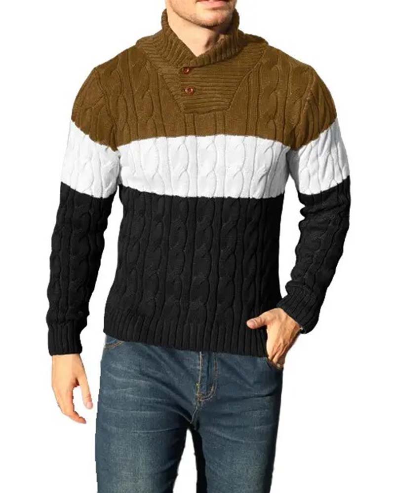 Pullover Hoher Hals Knopf Kontrast Herren