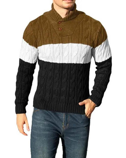 Pullover Hoher Hals Knopf Kontrast Herren
