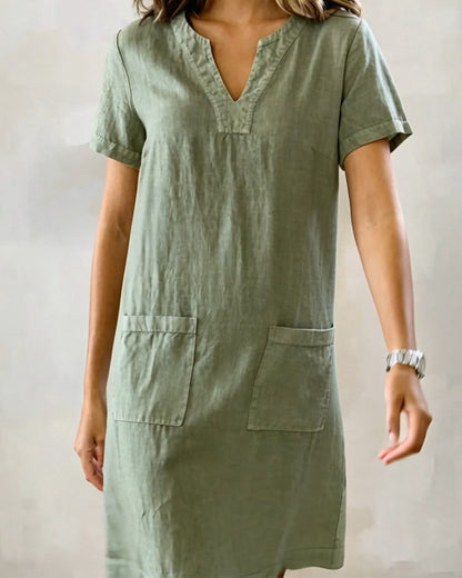 Kleid Kleiner V-Ausschnitt Tasche Shift
